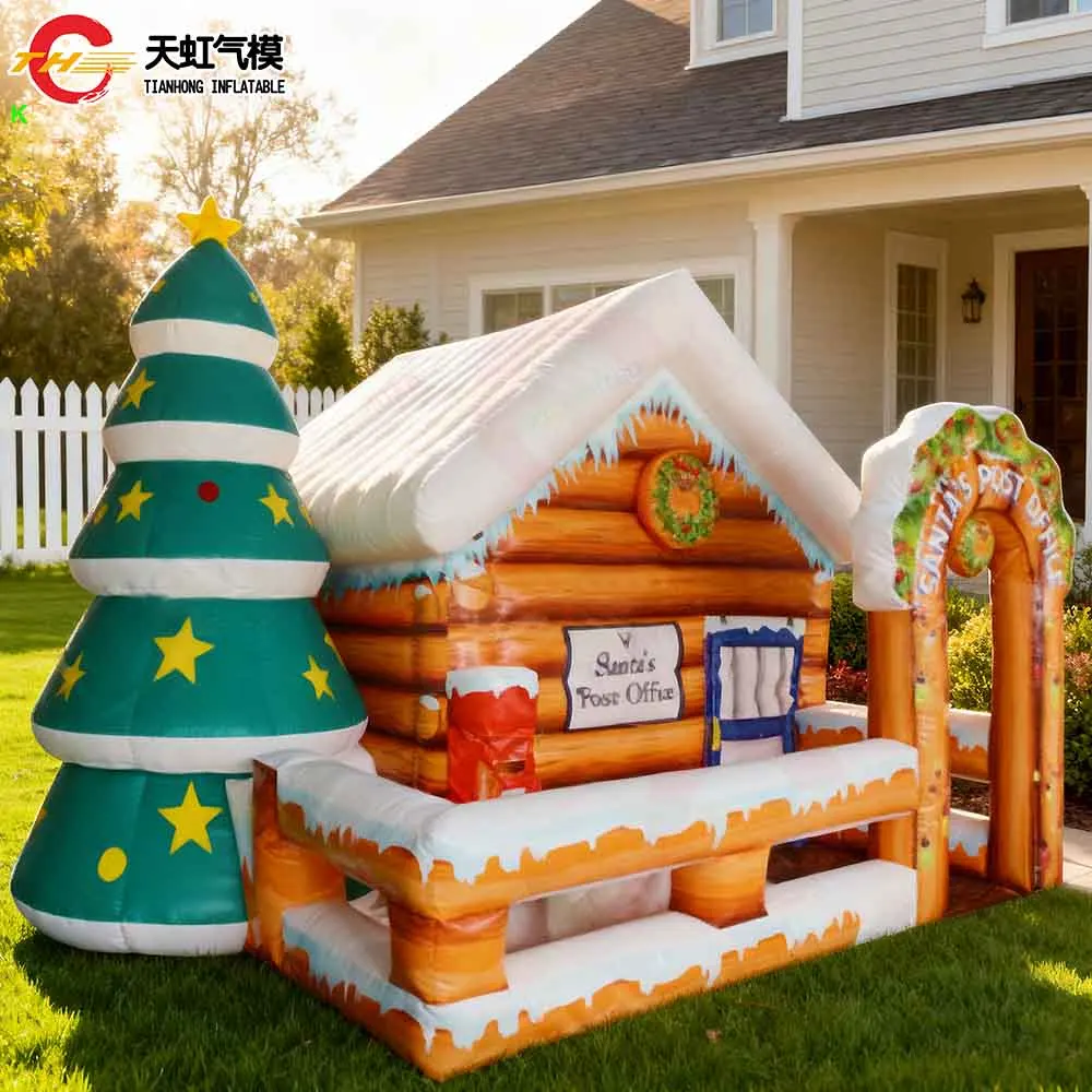 Maison de noël gonflable 4x4m, avec arbre de noël, nouveau Design, tente de grotte de père noël avec souffleur, livraison rapide