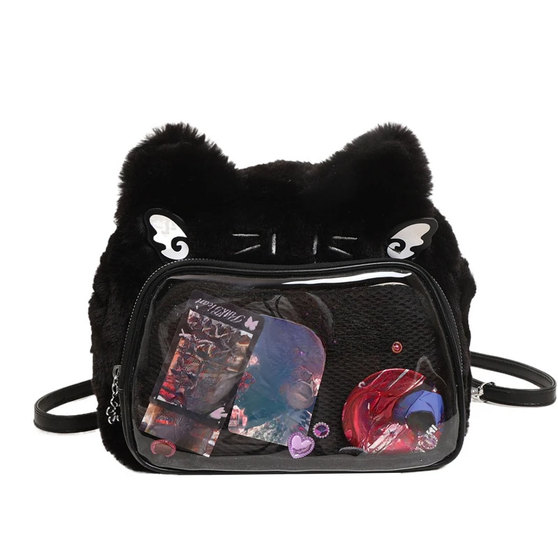 Kawaii Cute Fluffy Cat Transparent Shoulder Crossbody New All Match Y2k Fashion Ita Handbags Women Casual Backpacks for Stduents