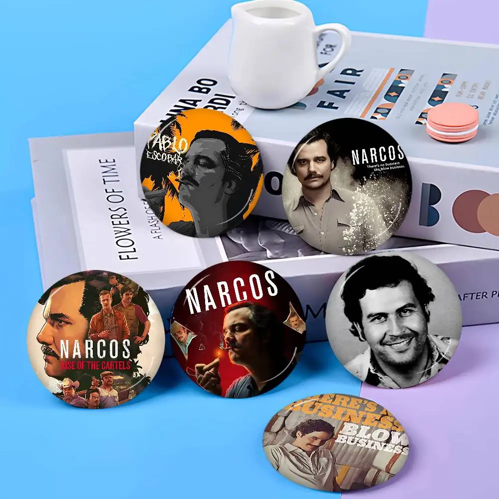 TV Series N-Narcos Tinplate Pin Button Custom Anime Role Old-school Brooch Cartoon Collar Badge Jewelry Gift Fans