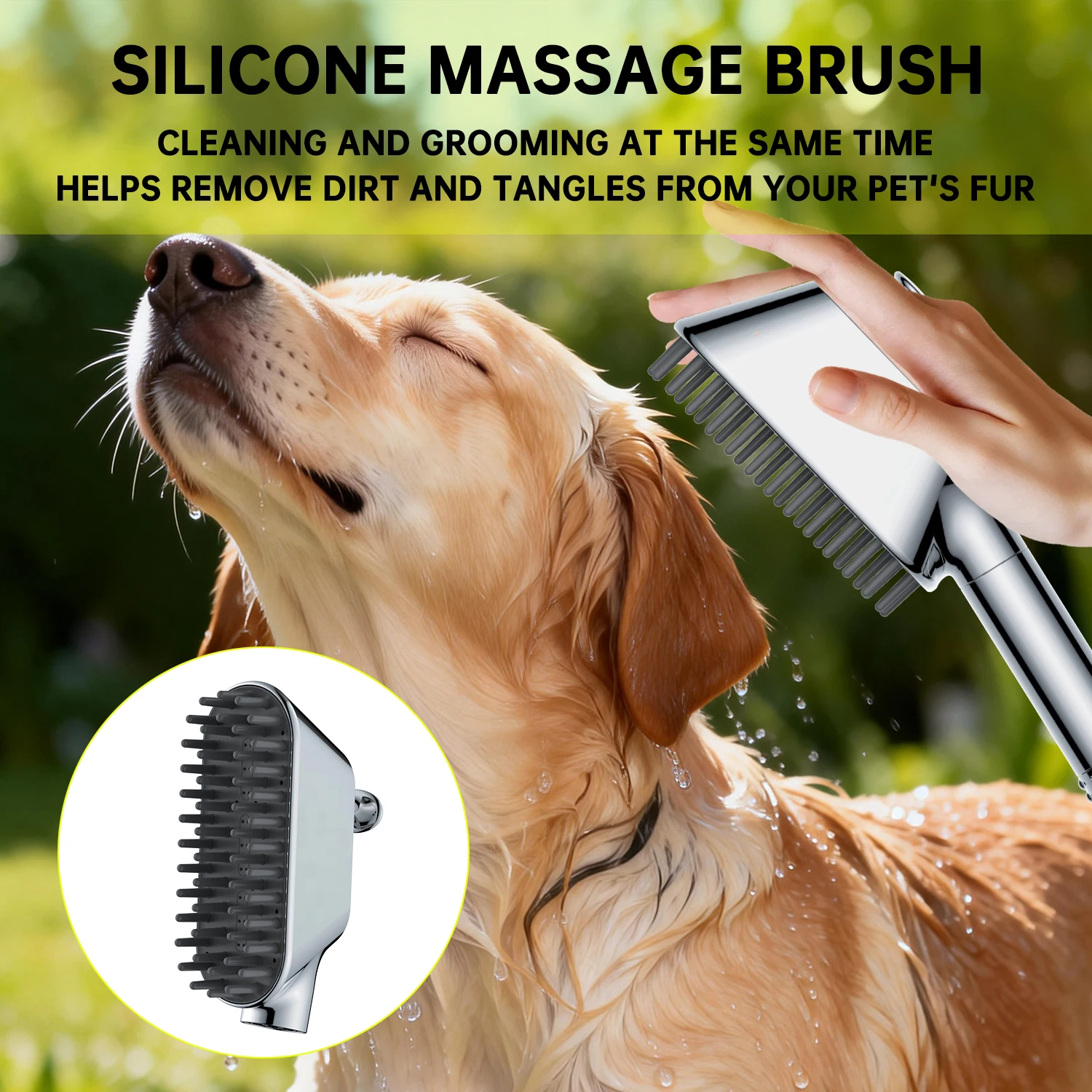 High Pressure Pet Showerhead With Silicone Massage Brush Comfortable Dog Wash Sprayer Hair Brush Bath Tool Professional Cleaning