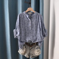 Aesthetic women's blouses Japanese style Breathable 100% cotton yarn printed shirt woman novelty 2024 large size tops