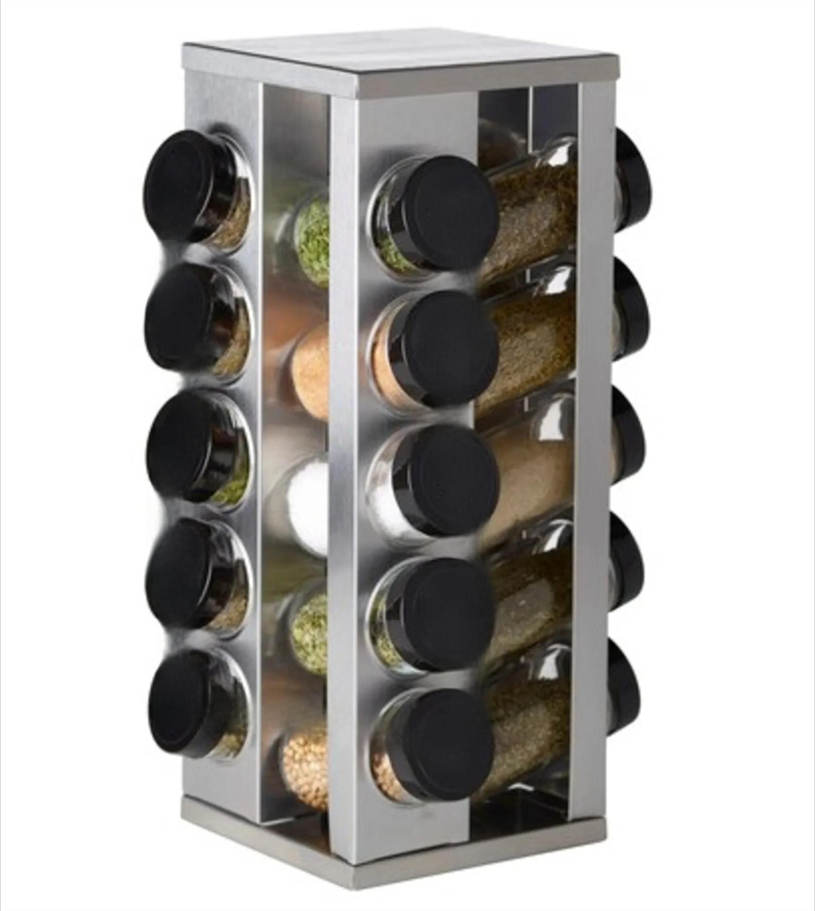 

Tool-Heritage 20-Jar Revolving Filled Spice Rack Organizer 13 in Tall Silver