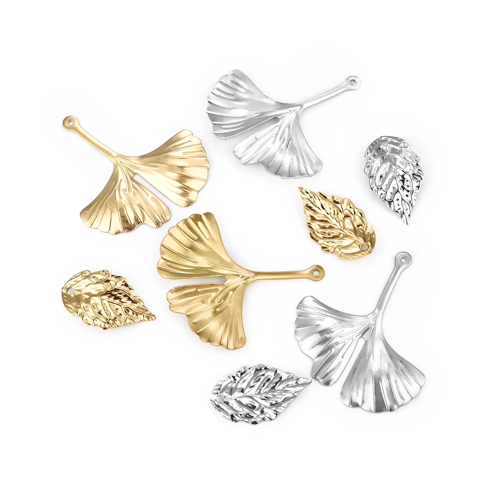 10Pcs/Lot Stainless Steel Leaf Ginkgo Biloba Charms Gold Plated PVD DIY Necklace Earrings Jewelry Making Accessories Wholesale