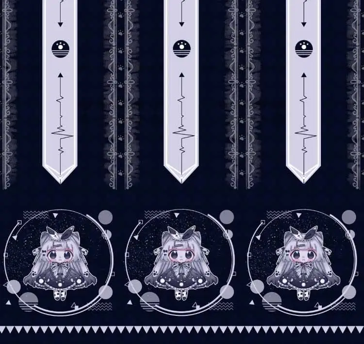 “Silent Fairy Tale” All-Over Print Lolita Fabric in Navy Blue - Shimmering Linen Blend for Cotton Doll & BJD Clothing