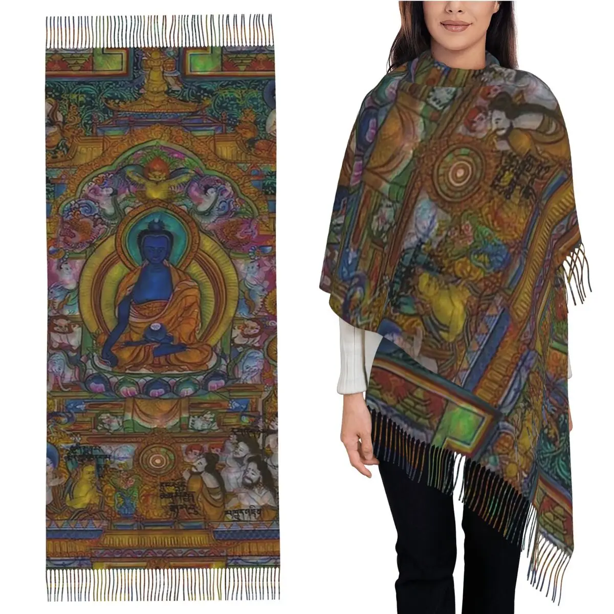 

Медицинский шарф Будды, шарфы с кисточками, женские мягкие теплые шали и накидки, большая осенне-зимняя шаль