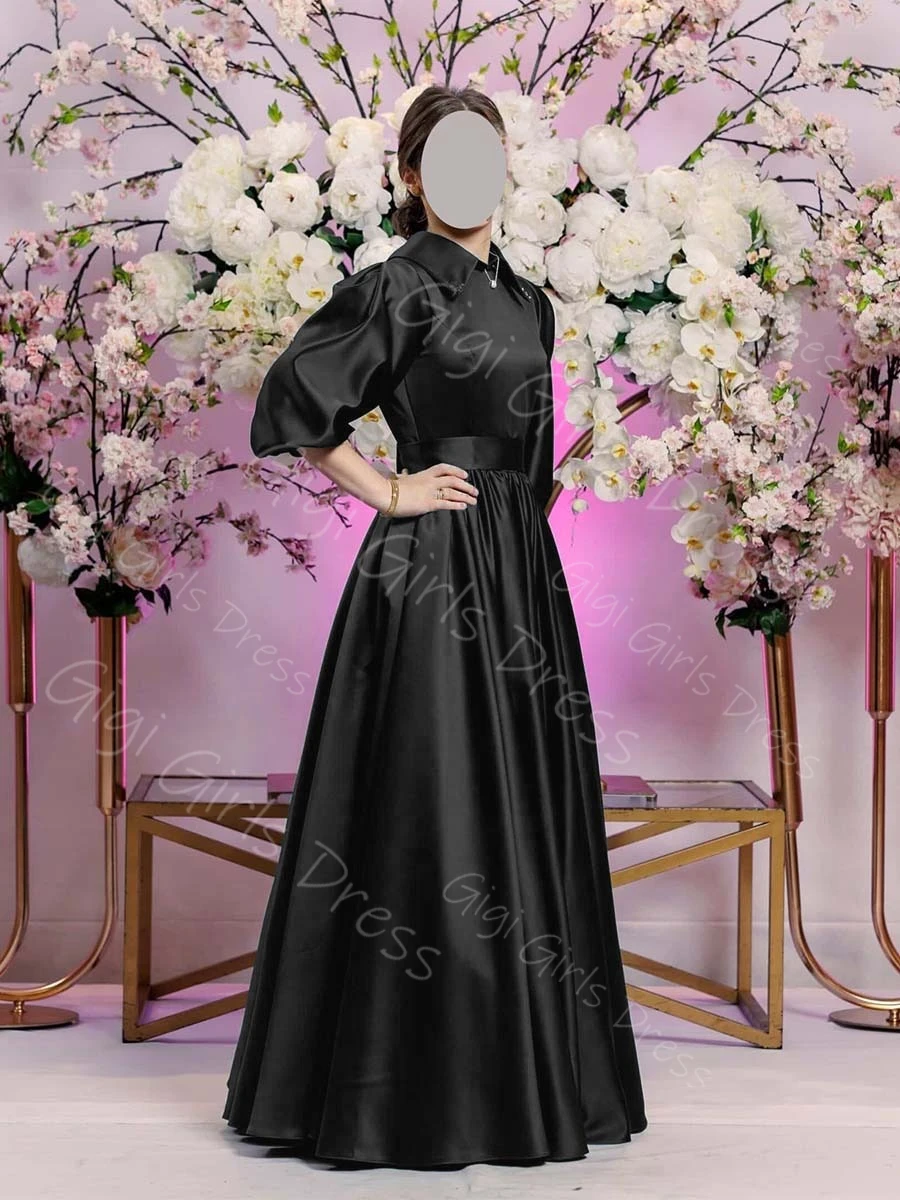 ชุดเดรสทรงเอไลน์สำหรับเพื่อนเจ้าสาว คอปกเสื้อ แขนทรงบอลลูน ชุดงานแต่งงาน ชุดราตรี ชุดออกงานยาว ชุดแม็กซี่  รับตัดตามสั่ง