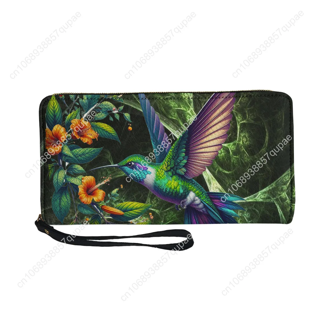 Floral Hummingbird Animal Bird Lover Custom Wallet Purse Mens Womens Zipper Long Wallets Double Print  Portable Wallet Gift Bag