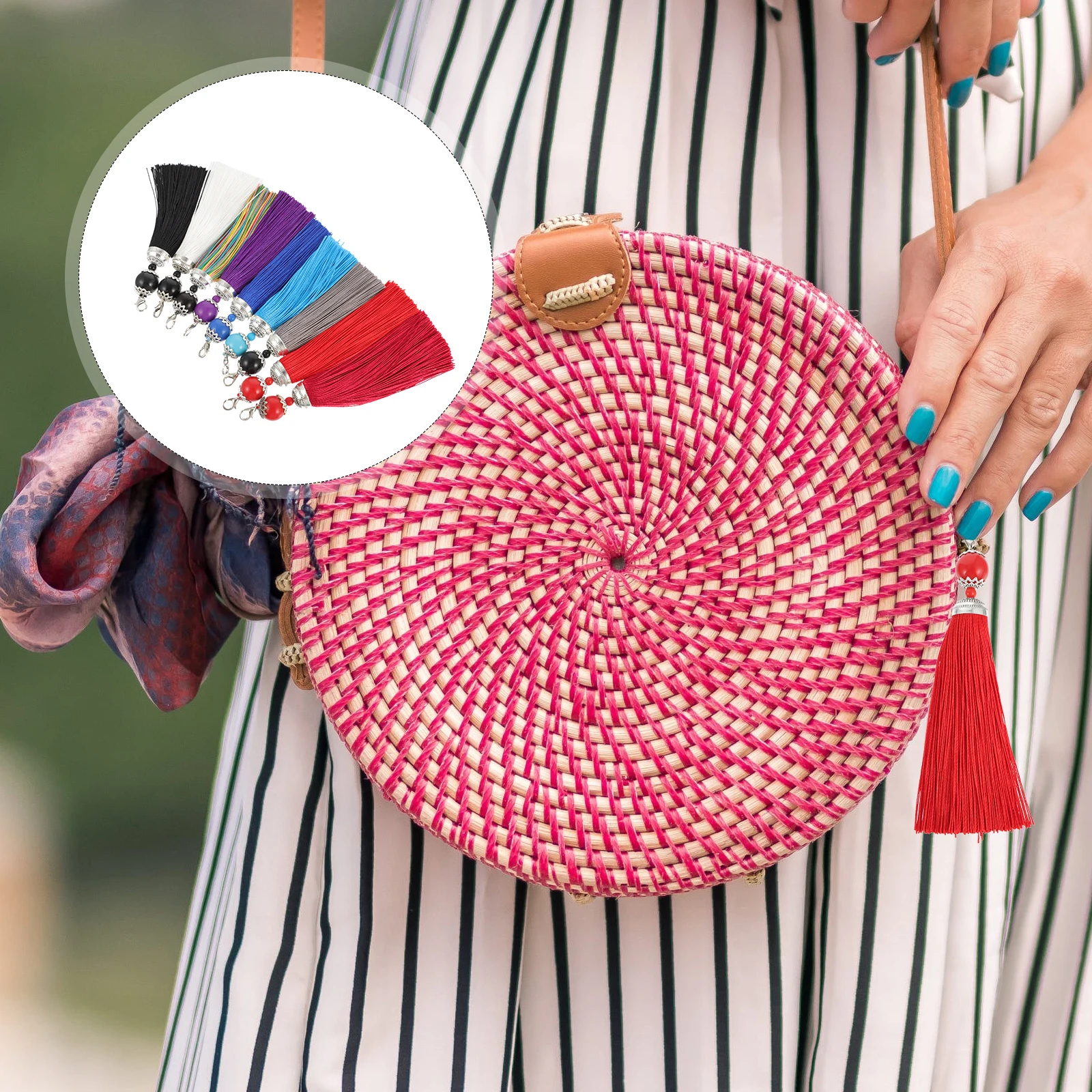 

18pcs Soft Silky Dragon Claw Tassels Keychains Decorative Fringe Accessories Craft Making Gifts Lobster Clasp