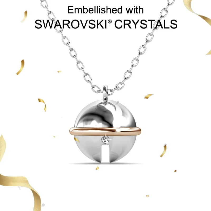 

Daisini 925 Sterling Silver Small Bell Pendant Necklace Bi Color Design with Swarovski Crystals 18k White Gold Plated for Women