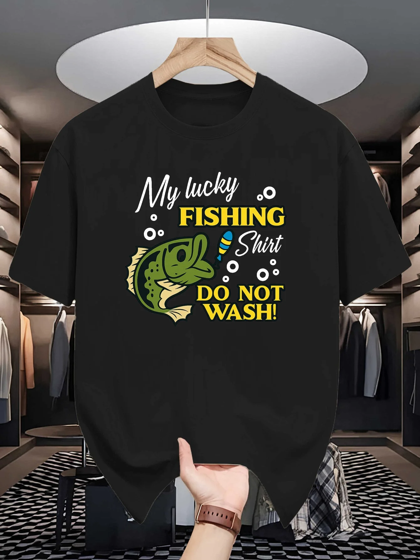 2026 Men Short Sleeve T Shirt My Lucky Fishing Funny Bass Fish Graphic Tees Loose Fit Casual Mens Top For Angler Street Wear