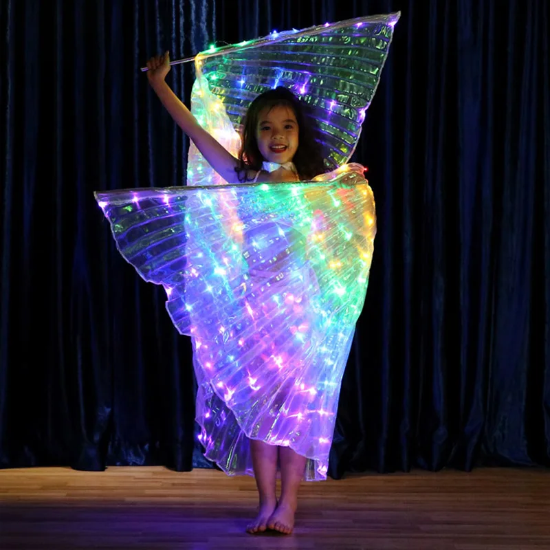 LED Rainbow Luminescent Color Cloak Dancers Luminous Butterfly Wing Stage Performance Belly Dancing Carnival Party Photo Prop