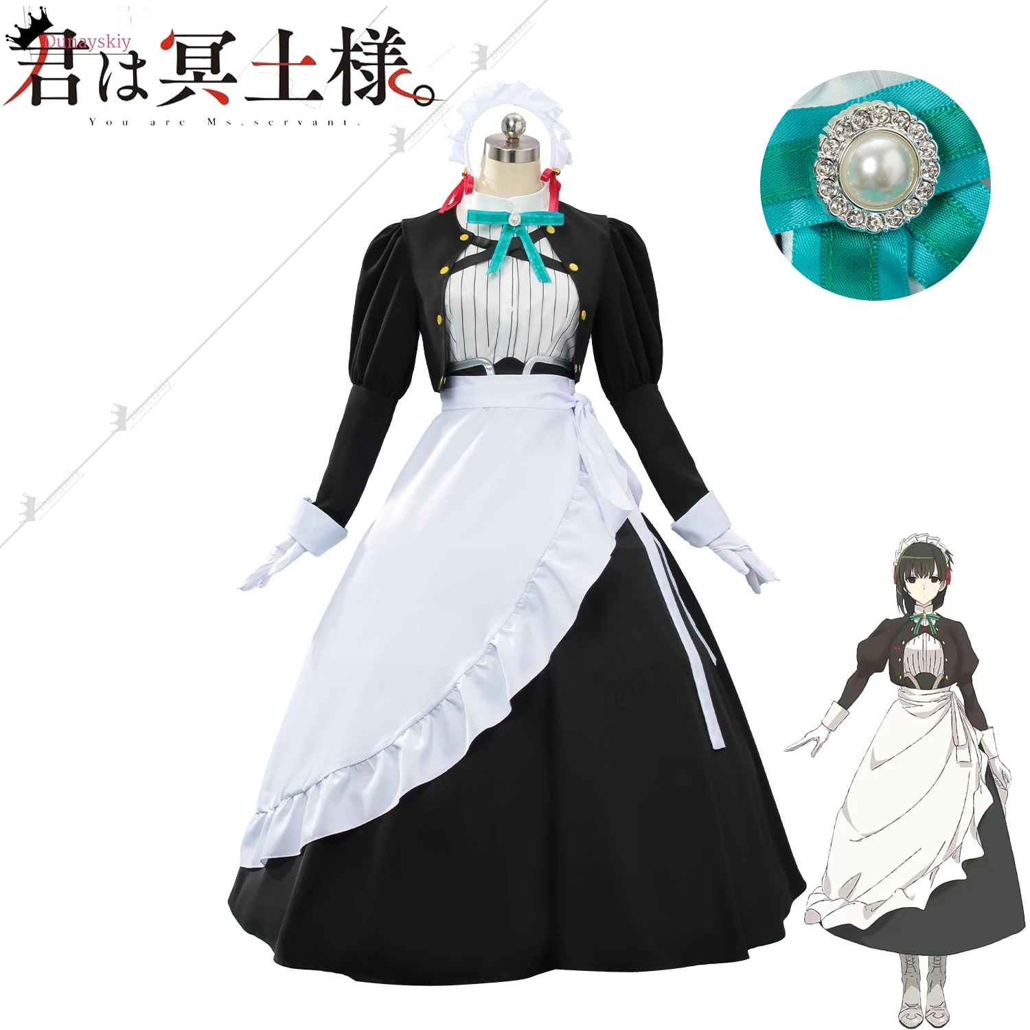 Anime Kimi Wa Meido-Sama Cosplay Yuki Yokoya Cos Costume Black&White Xue Maid Dress With Wig Hairband Earring Full Set Uniform