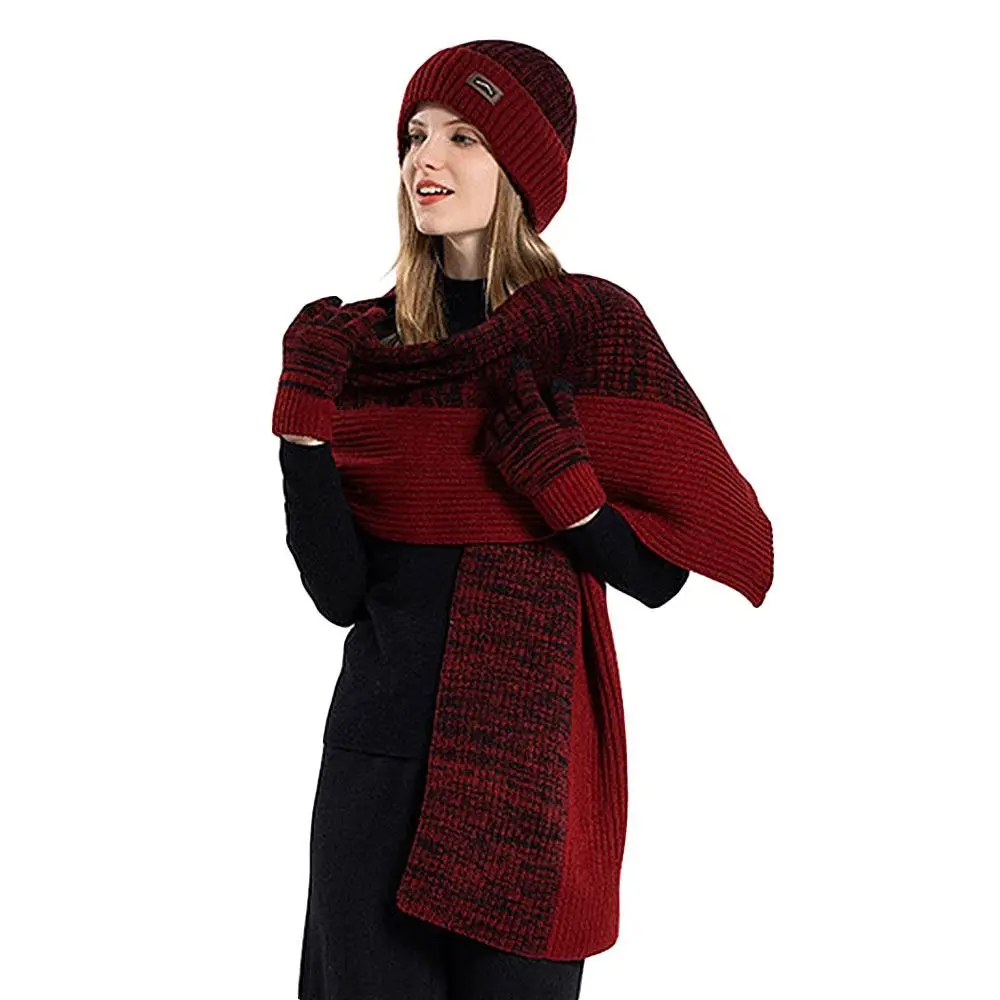 3 قطعة/المجموعة الشتاء الدافئة قبعة صغيرة وشاح محبوك الصوف الصوف بطانة الأوشحة يندبروف في الهواء الطلق قفازات شاشة لمس للرجال والنساء