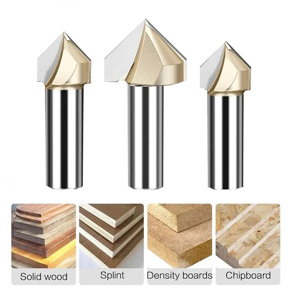 

Door Plank Professional Shank Router Bits Precision Solid V Type 90 Degree Router Bits Durable Steel Milling Cutter Hand Tool