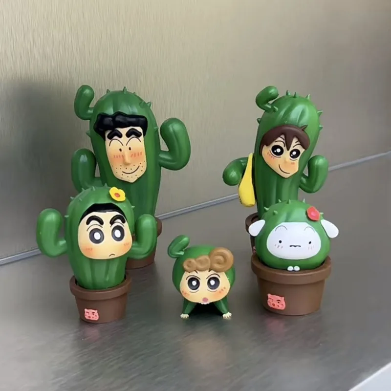 Bandai 5pcs/set Anime Crayon Shin-Chan Action Figures Cos Series Cactus Figurines Car Decoration Doll Model Kids Toys Fans Gifts - view 5
