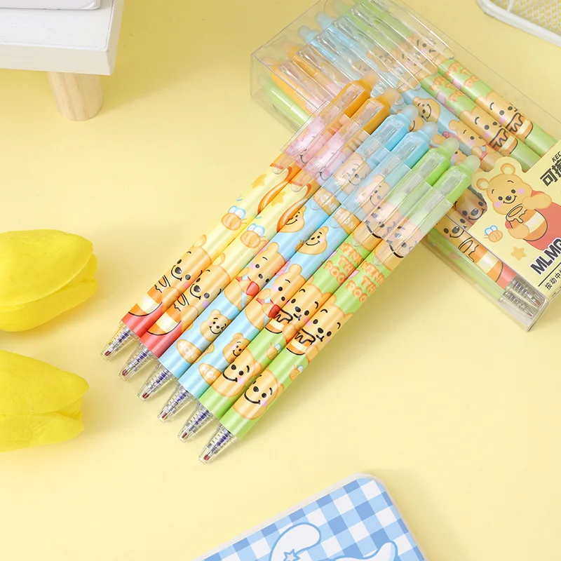 12pcs/144pcs Disney Winnie The Pooh Erasable Gel Pen Erasable Kawaii Cartoon Blue Pen Student Stationery Wholesale