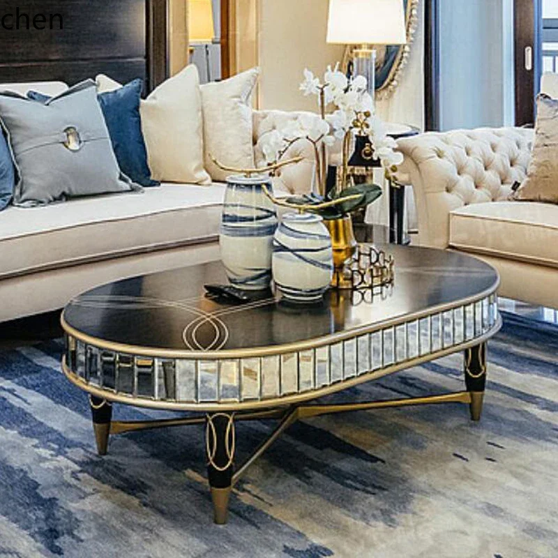 H5.26 modern coffee table size apartment living room household small tea table glass oval tea table TV cabinet group