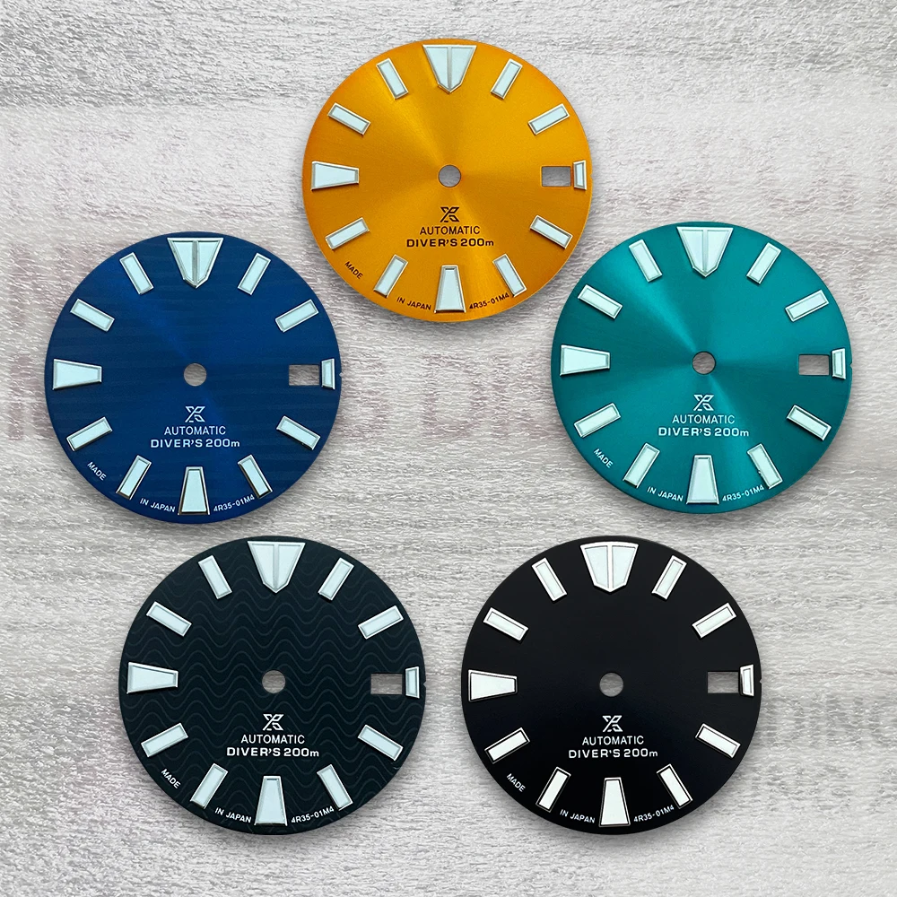 

28.5mm S Logo Wave Diving Dial Suitable For NH35/NH36/4R Automatic Movement C3 Strong Green Luminous Watch Modified Accessories