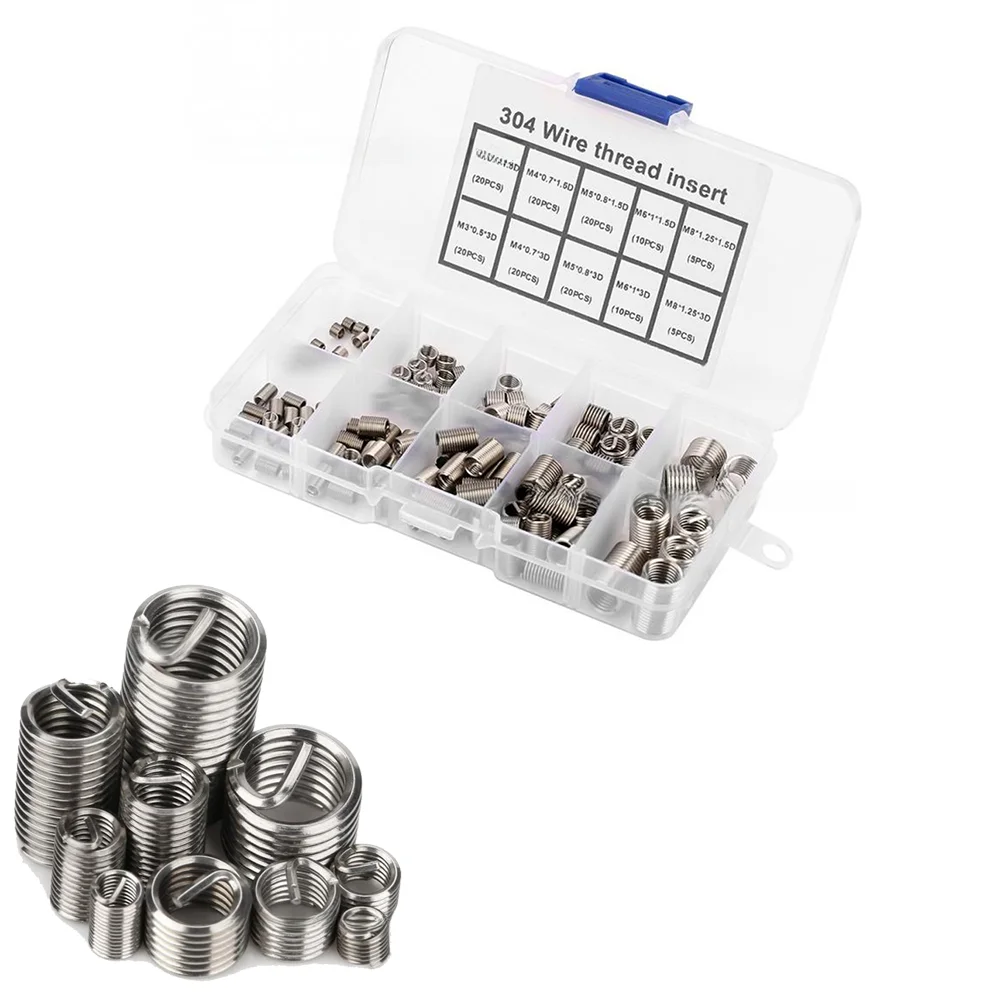 Wire Thread Repair Inserts Kit 150PCS 304 SS Bushings for Thread Restoration in Machinery and Mechanical Parts