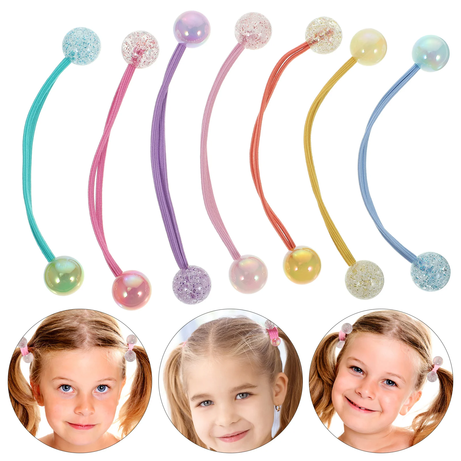 

14 pcs Double Ball Ties Elastic Ponytail Holder For Little Rope Decorative Hair Accessories Stretchy Hair Ties For