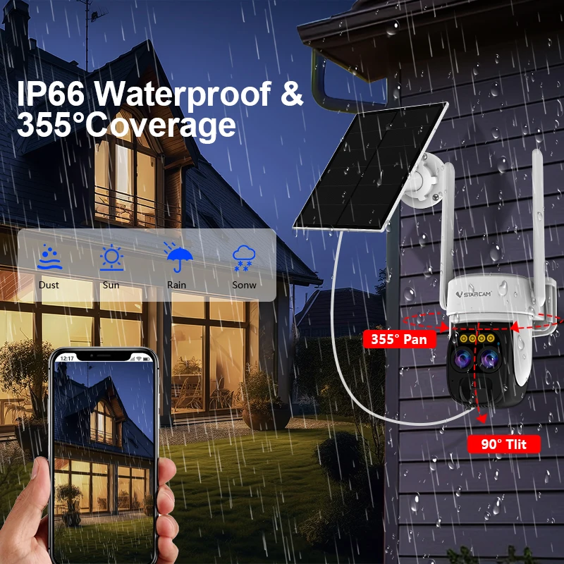VStarcam 2K Dual Lens WIFI Solar Camera Outdoor Battery Power Camera Two-way Audio Color Night Surveillance Security Waterproof