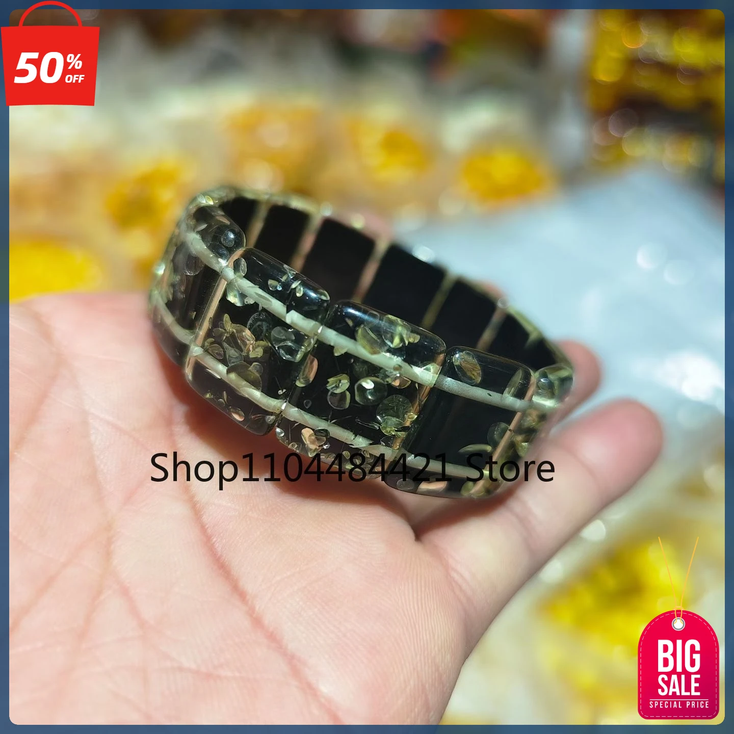 

Amber Beeswax Couple Bracelets Multi-treasure Hand Row Black Gold Flower Amber Beeswax Blood Amber Bracelet Men and Women