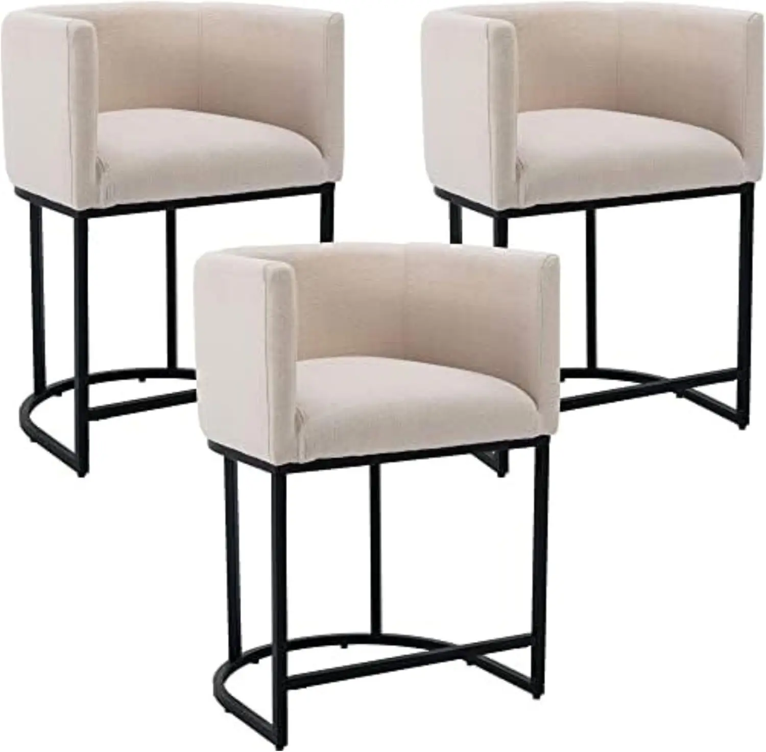 Modern Counter Height Linen Fabric Upholstered Counter Stools Set Of 3, 24 Inch Kitchen Island Stool With Black Tubular Frame,