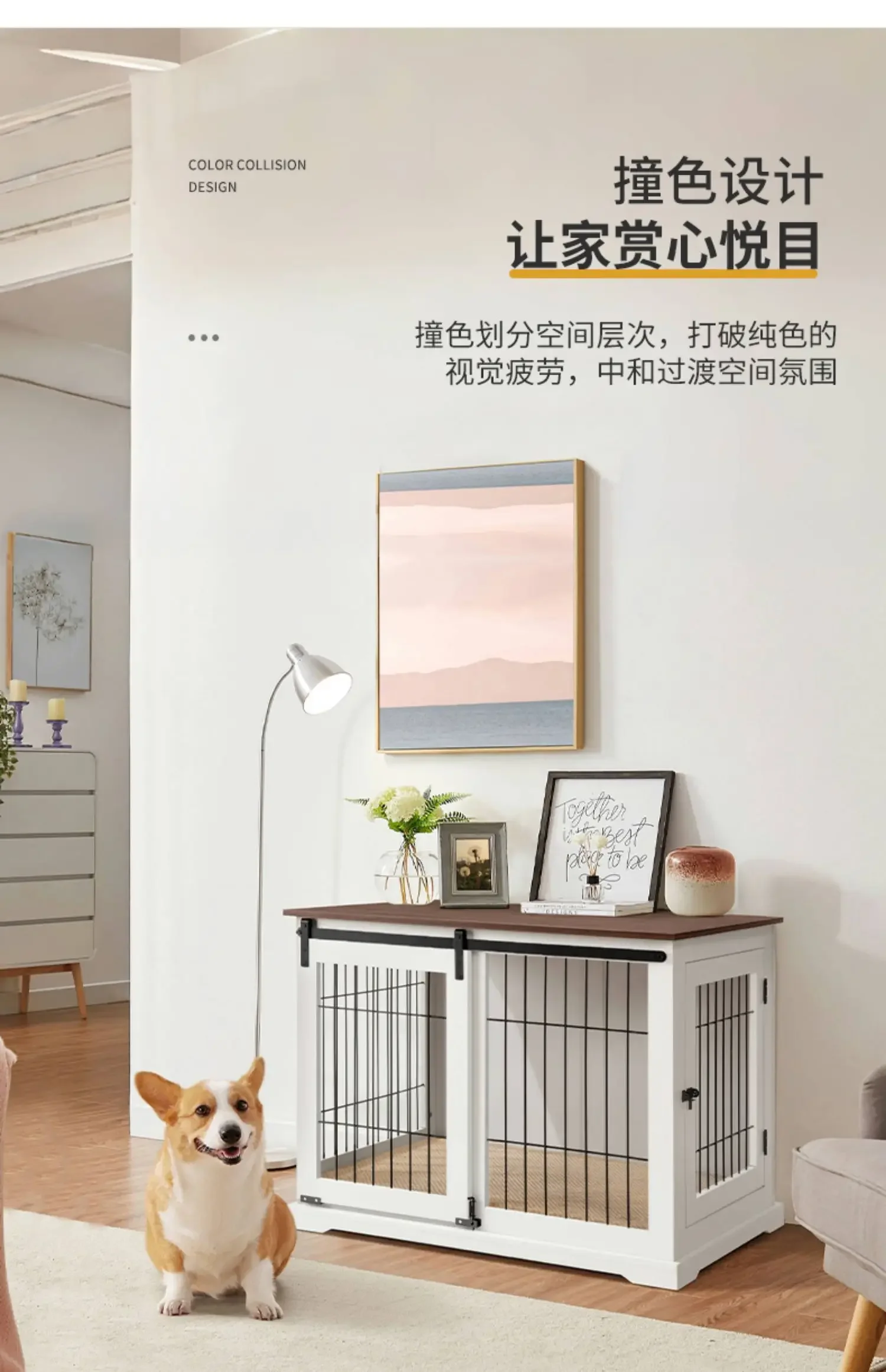 Sliding door dog cage High-end furniture Wind pet cage Medium and large   dog house for side herding Golden Retriever