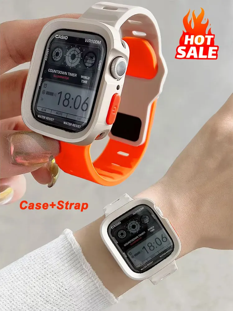 Silicone Case+Strap For Apple Watch Ultra 2 49mm Series 10 42mm 46mm 44mm 40mm 45mm 41mm bracelet cover for iWatch series 8 9 7