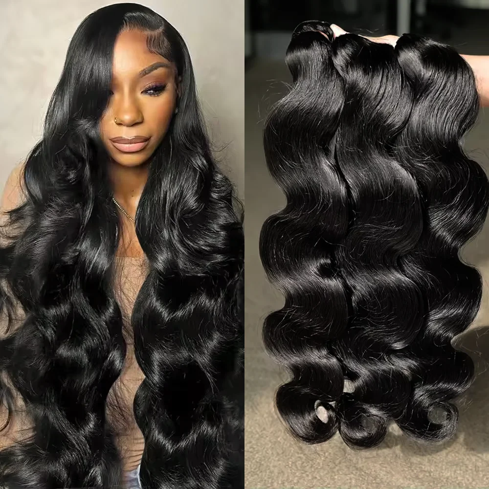 

20 30 40 Inches Body Wave1 3 4Pcs Bundles Brazilian Remy 100% Unprocessed Human Hair Wavy Doule Drawn Bundles Weave Extensions