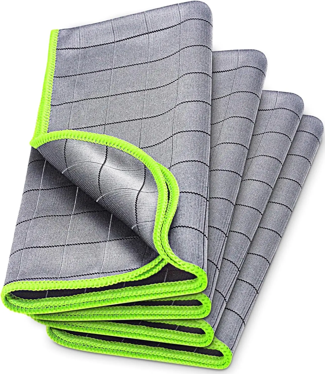 

Magic Cleaning Cloth for Windows, Glass, Kitchen, Bathroom & Car - Streak-Free Microfiber Towels, Pack of 4, Grey-Green