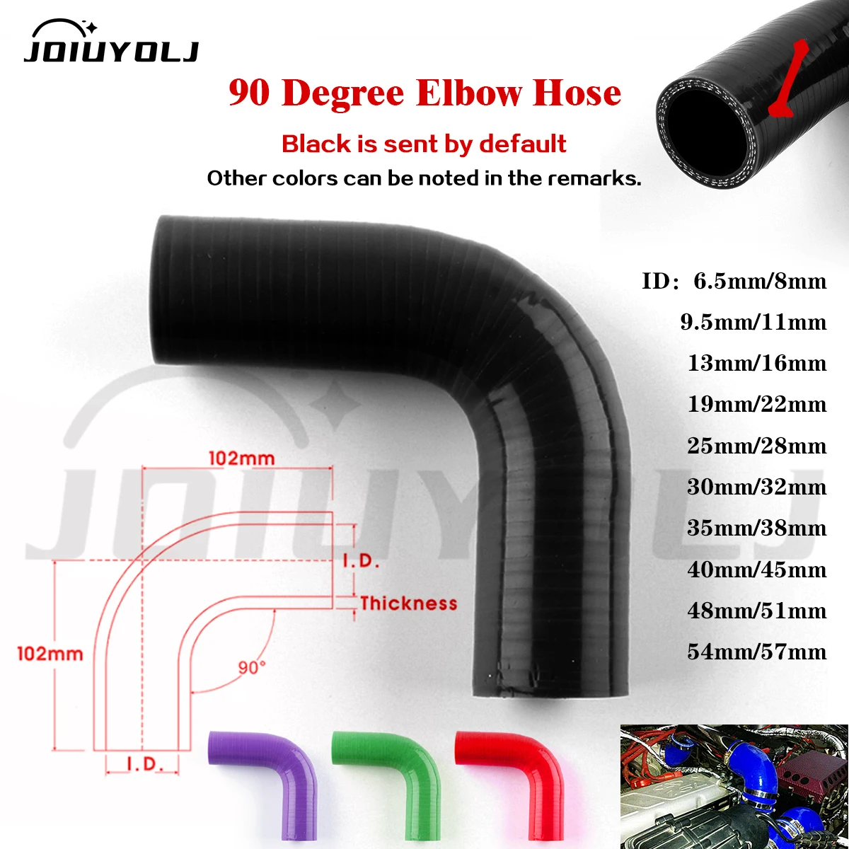 

3PLY 102mm Length 90 Degree Elbow General Silicone Coolant Intercooler Pipe Tube Hose ID 6.5 8 9.5 11 13 16 19 22 25 28 30 32mm