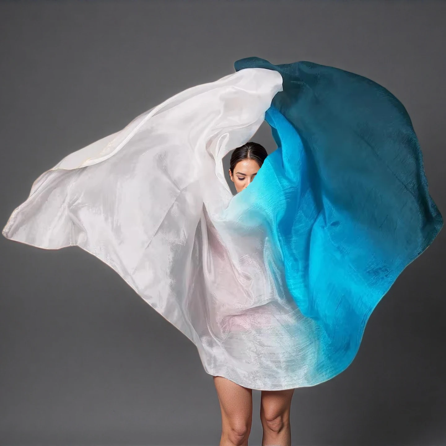 Velos 100% de seda hechos a mano para danza del vientre, velo de seda multicolor con gradiente, accesorios para danza del vientre, niños y adultos, 200x90cm