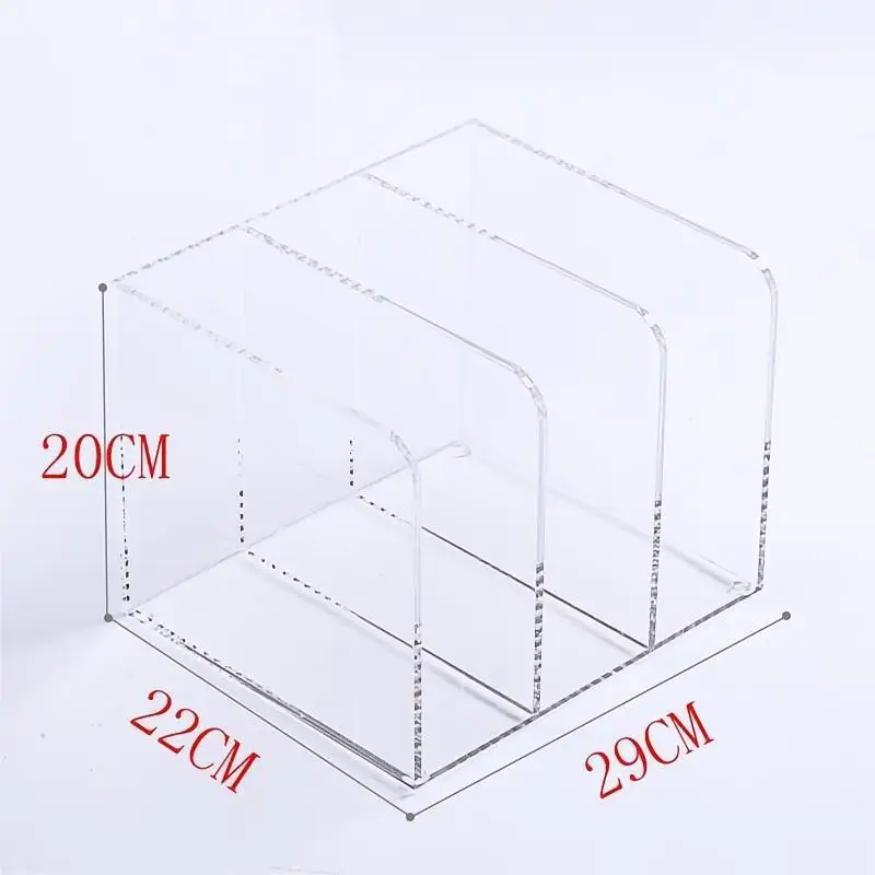 Clear Acrylic Vertical File Rack with Three Compartments for Documents Magazines and Books, 20 cm Wide Desktop Organizer for