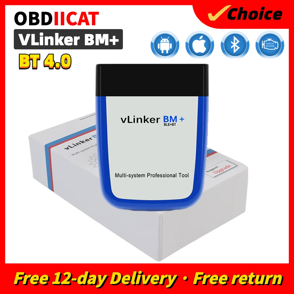 100Original Vgate vLinker BM+ ELM327 BM V2.2 Scanner Bluetooth 4.0/3.0  OBD2 Carr Diagnostic Tools ELM 327 Auto Tool For Car