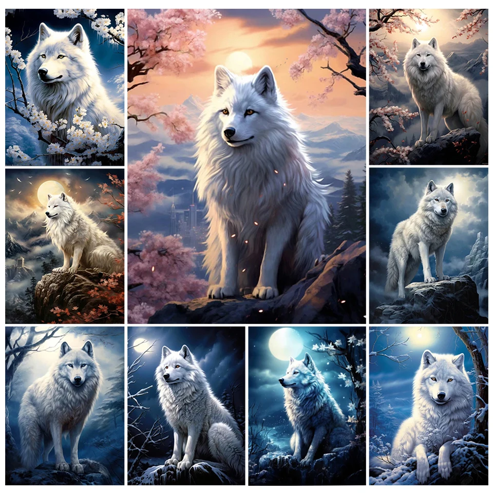 5D Full Diamond Painting New Collection Moon Mountain Wolf Mosaic Picture Art Rhinestone Embroidery Animals Cross Stitch Decor