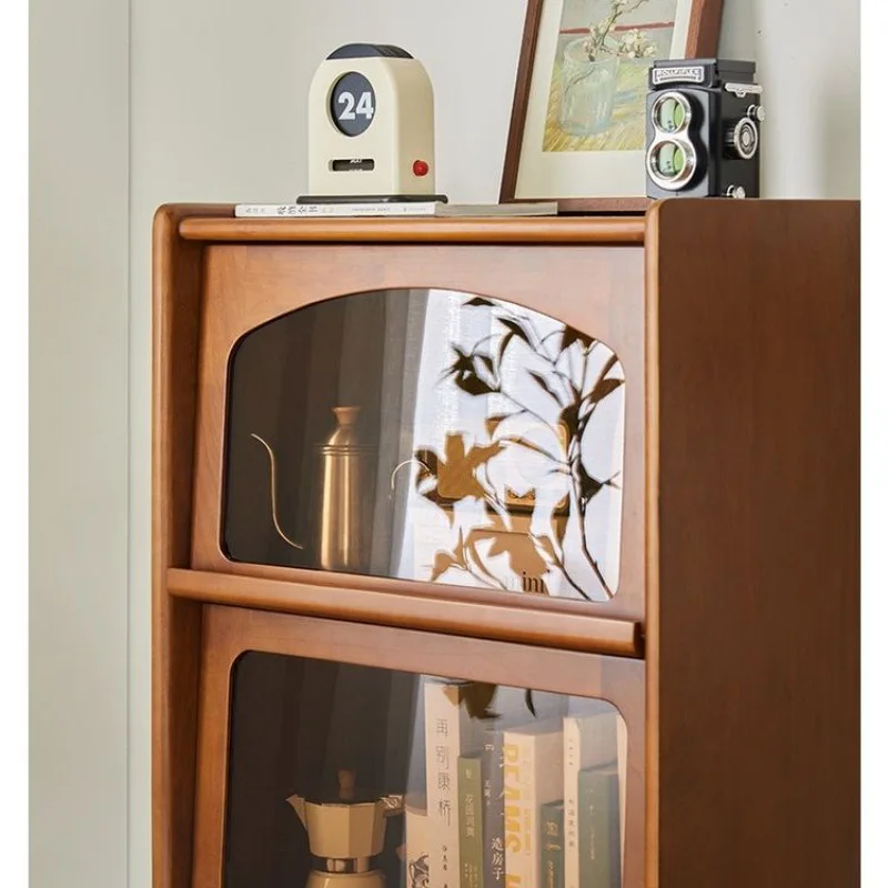 Solid wood bookcase, living room magazine cabinet storage cabinet, dining side cabinet flap display cabinet