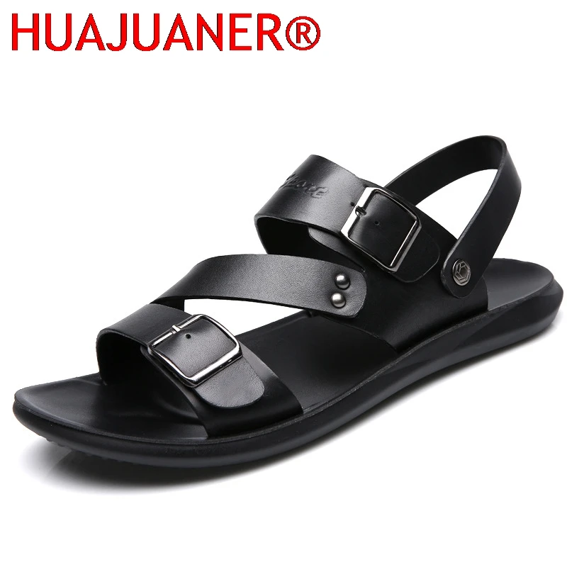Summer Sandals for Men Outdoor Casual Sport Slippers PU Leather Non-slip Breathable Roman Beach Flip-Flops Garden Shoes 38-48