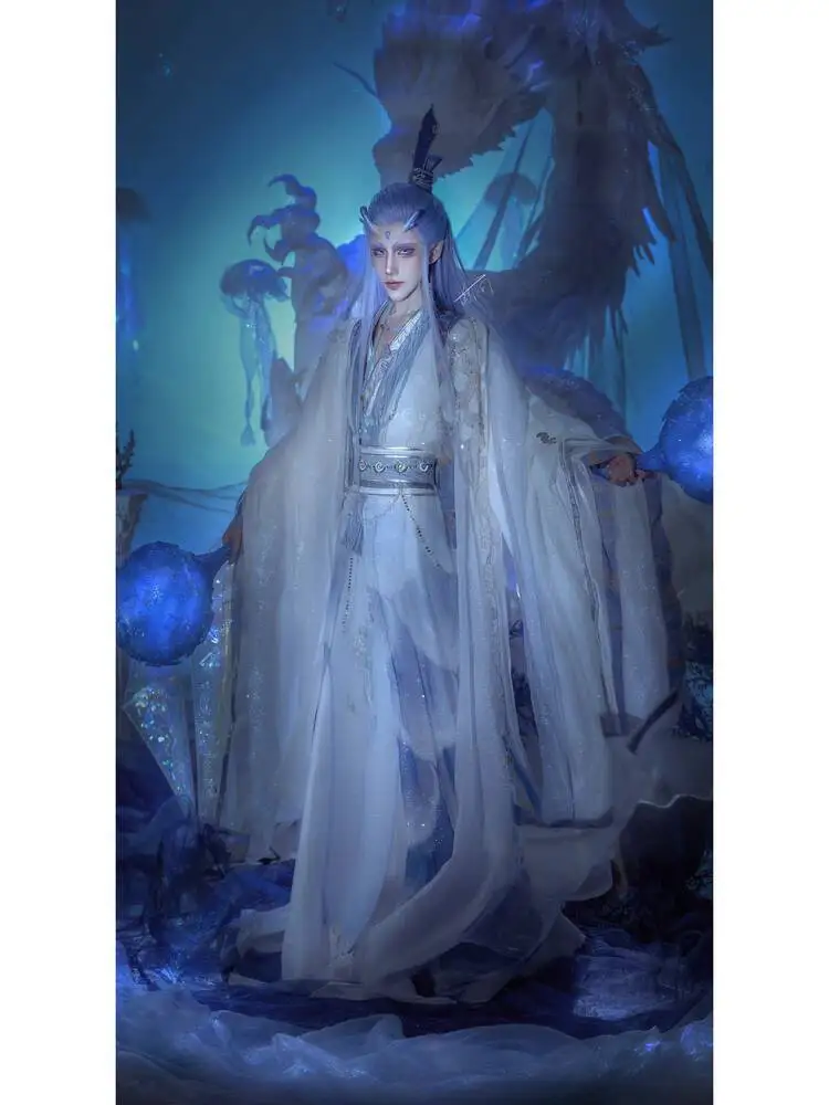 

Anime Chinese Halloween Xie Lian Hua Gui Xing Jun Ao Bing Long Ji White Cosplay Universal Ancient Style Performance Costume