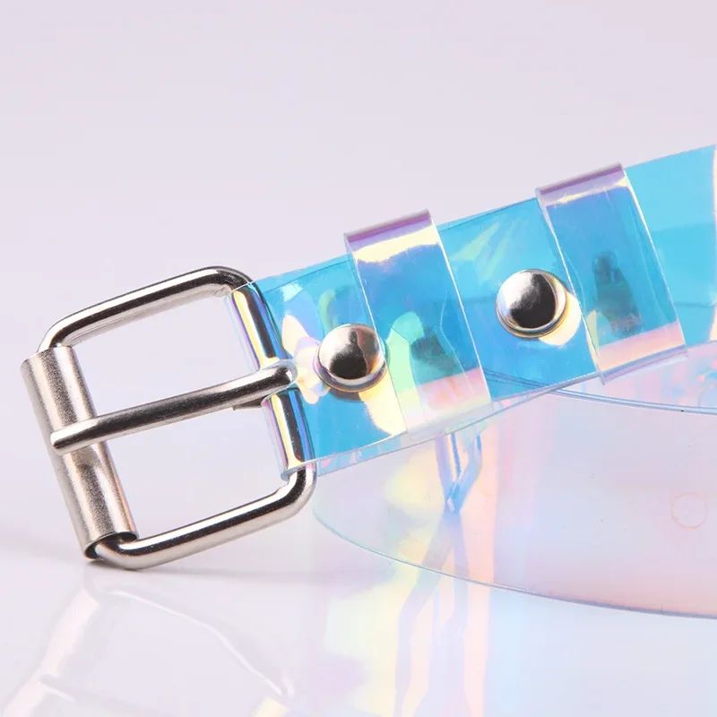 2019 Fashion Transparent Women Belt Laser Holographic Clear Pin Buckle wide Waist Bands Waistband Invisible Punk Waist Belt Gift