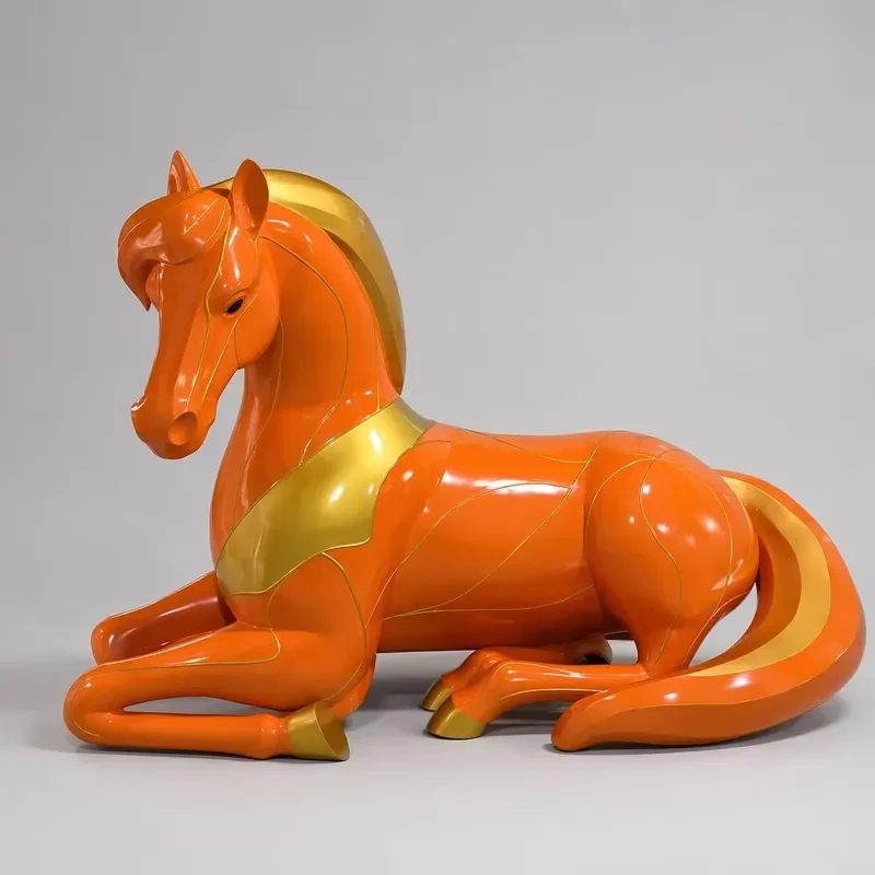 Modern Art Resin Fiberglass Horse Sculpture Model Life Size Rainbow Painted European Style Customizable Color for Outdoor
