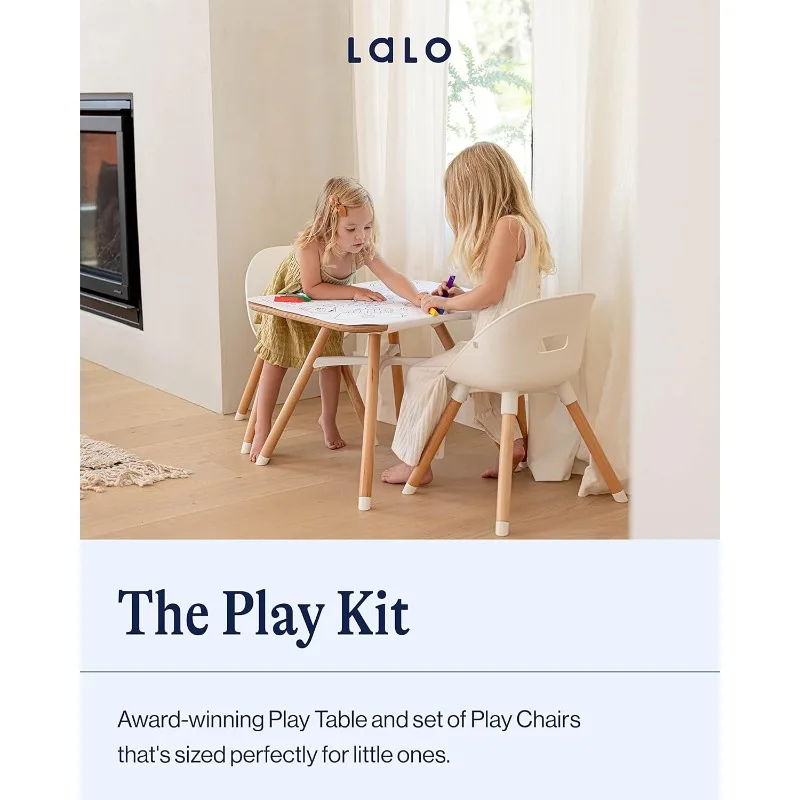 Lalo The Play Kit, conjunto de mesa e cadeiras infantis com mesa infantil de madeira com fonte sustentável e conjunto de 2 cadeiras infantis com assento de balde não tóxico