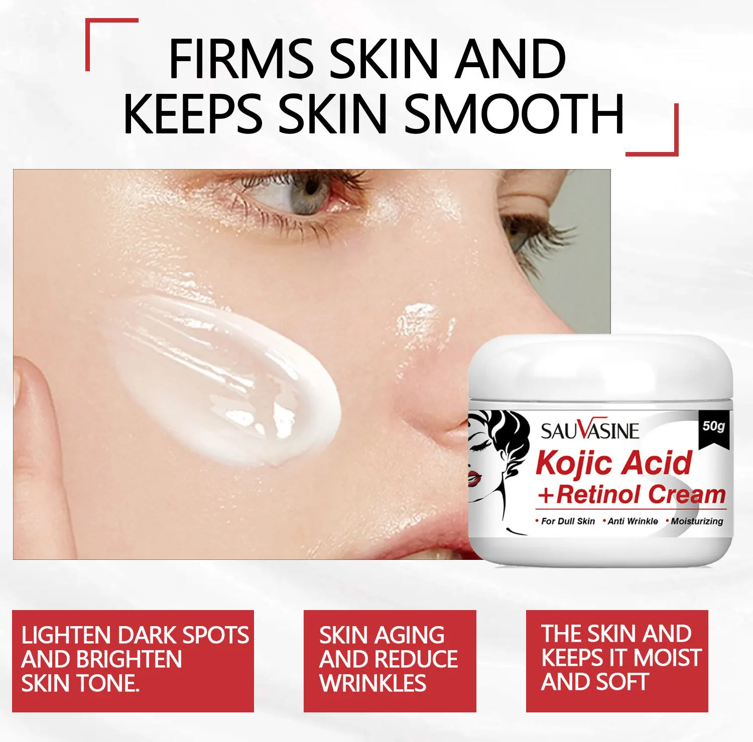 50g Kojic Acid Face Cream Retinol Facial Brightening and Moisturizing Cream Anti Aging Whitening and Oil-control Facial Cream