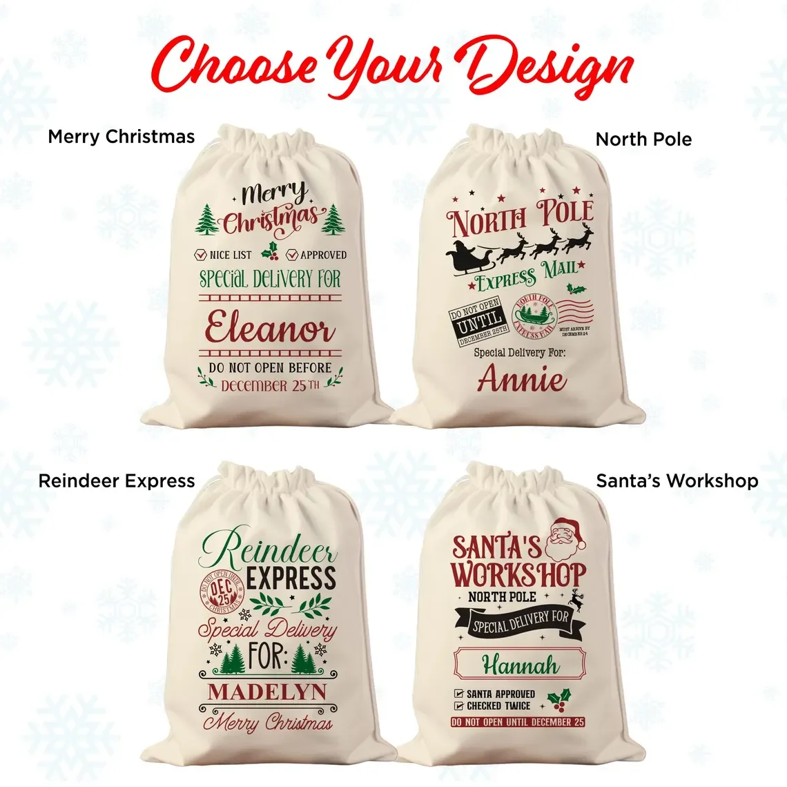 

30x40cm Personalized Christmas Sack & Tote Custom Name Santa Sack Gift Bags Present Drawstring Bag Santa Stocking & Decoration