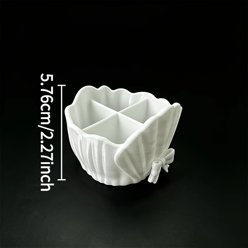 Bow lace shell shape four compartment toothbrush holder bathroom wash table toothpaste makeup pen compartment storage box multi-functional 3D printing desktop small sundries classification storage basket home