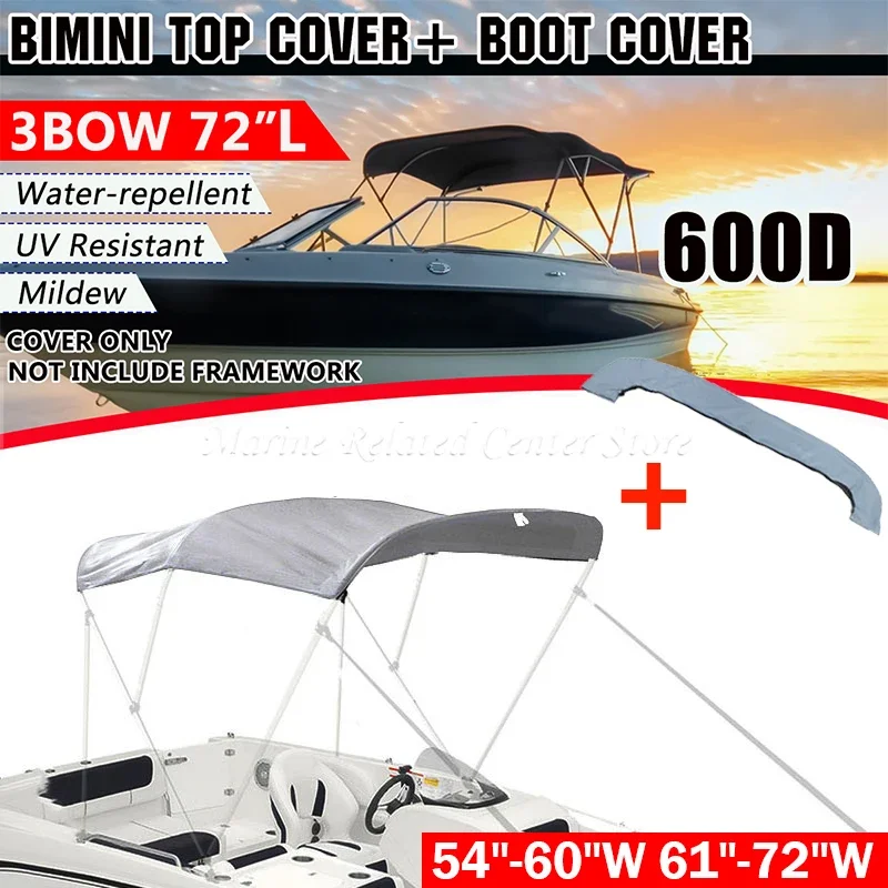 

3 BOW Black/Blue/Grey Bimini Top Boot Cover 600D Waterproof Anti UV Boat Cover No Frame Marine Dustproof Cover Boat Accessories