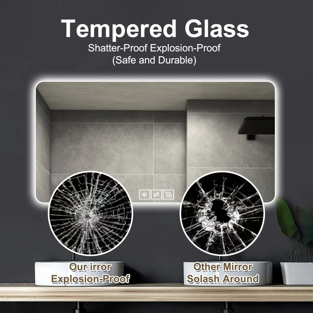 28*60인치 LED 욕실 거울, 부식 방지, 3색 밝기 조절 가능, 원터치 김서림 기능이 있는 백라이트 거울