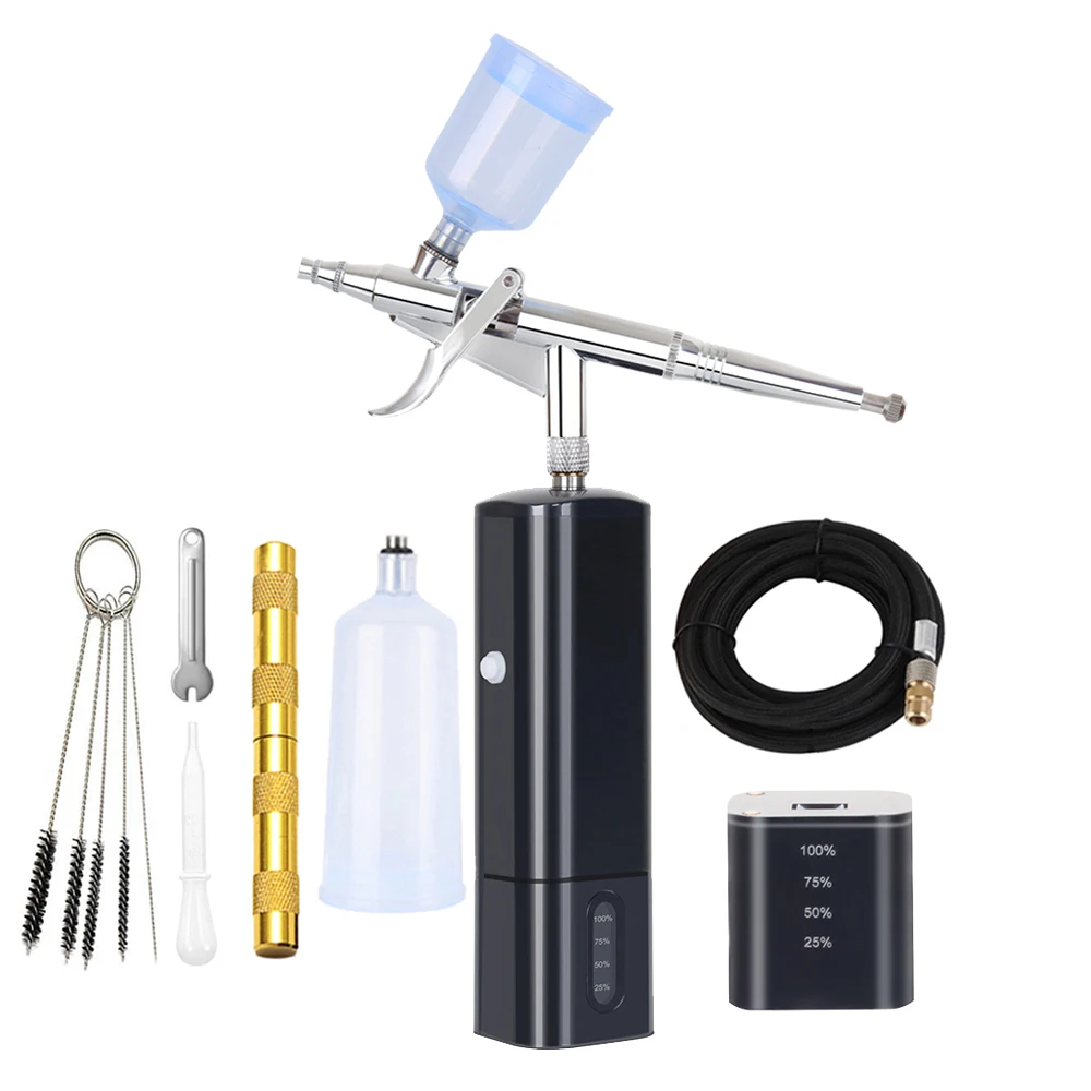 TM90-116W Portable Airbrush Compressor Type C Battery 0.3MM Needles Easy Use Nail Art Makeup Paint Spray Design