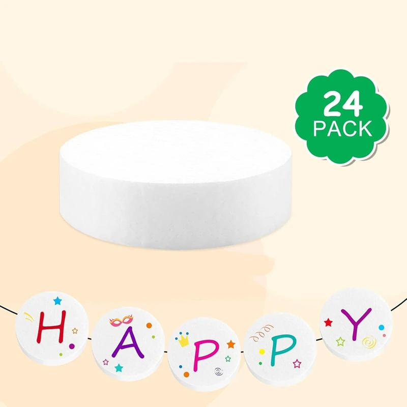 Eco-Friendly-3 Inch Foam Circles For Crafts, 24 Pack 1 Inch Thick Polystyrene Round Foam Discs For DIY Projects, Cakes, Decorati