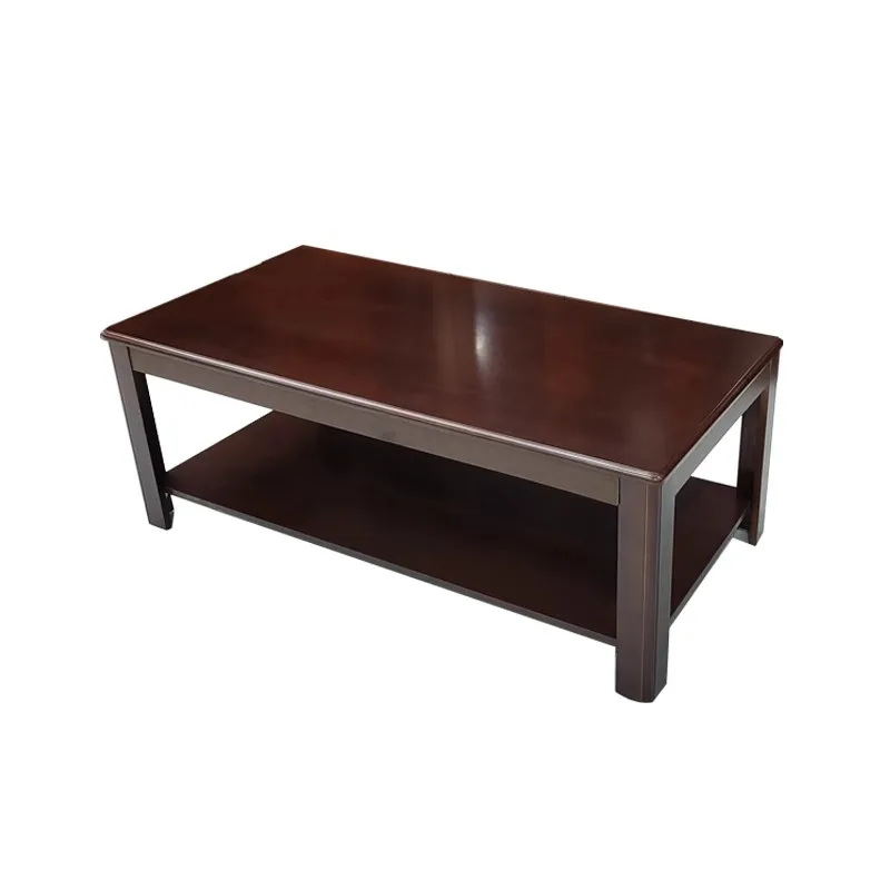 

Solid wood leather walnut double-layer coffee table meeting room office tea table rectangular small side table